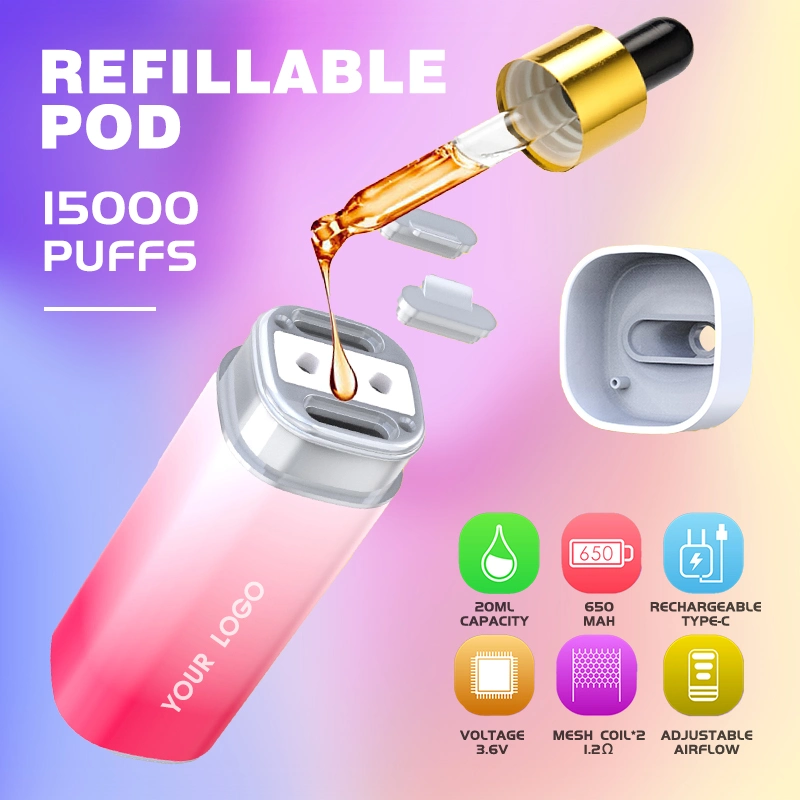 OEM Puffs 10K 15K/15000 Puffs Private Brand Logo Name Custom Empty Vape Wape Big Vapor Cig Mod