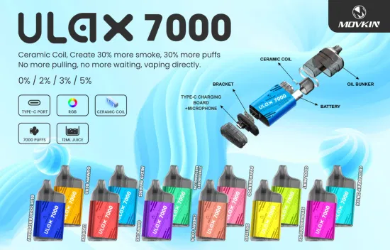 도매 일회용 Vape 펜 세라믹 코일 Randm Ulax 7000puffs Vape