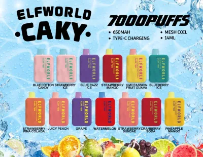 기존 Elfworld Caky 7000 퍼프 14ml 미리 채워진 충전식 배터리 E 담배 펜 도매 일회용 Vape